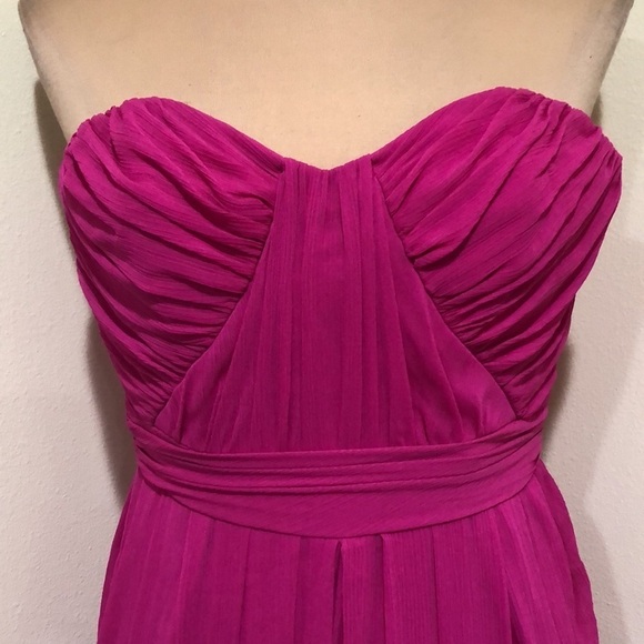 Badgley Mischka Fluorescent Chiffon Gown Size 2 Magenta Pink Pleated Maxi Dress - Picture 3 of 9